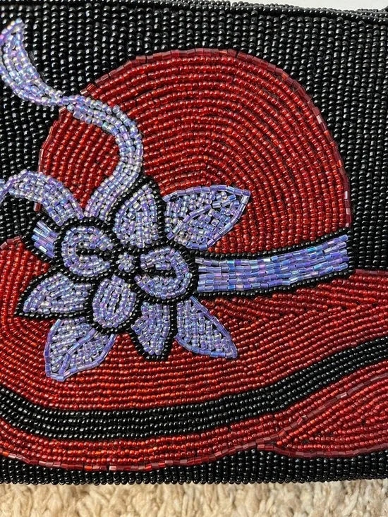 Vintage Y2k 2003 Red Hat Society Heavily Beaded Purse - Picture 4 of 9